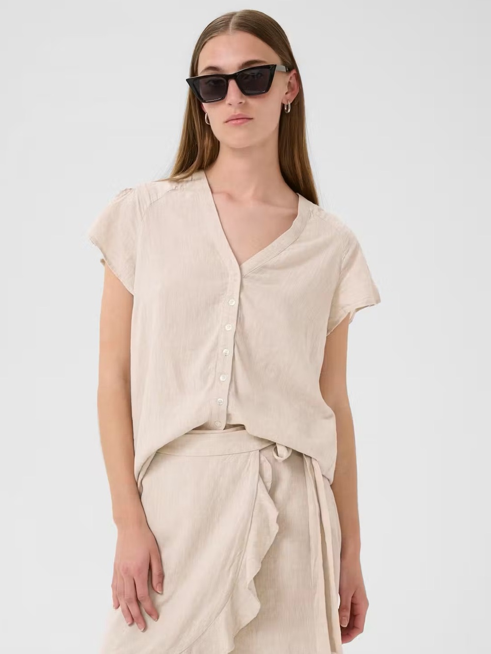 InWear Farida Linen Top Size 8 Cottagecore Scandinavian Minimalist Boho Resort